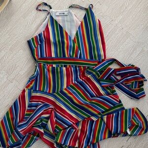 DO+BE Multicolor Striped Summer Dress - Green Blue Yellow Pink